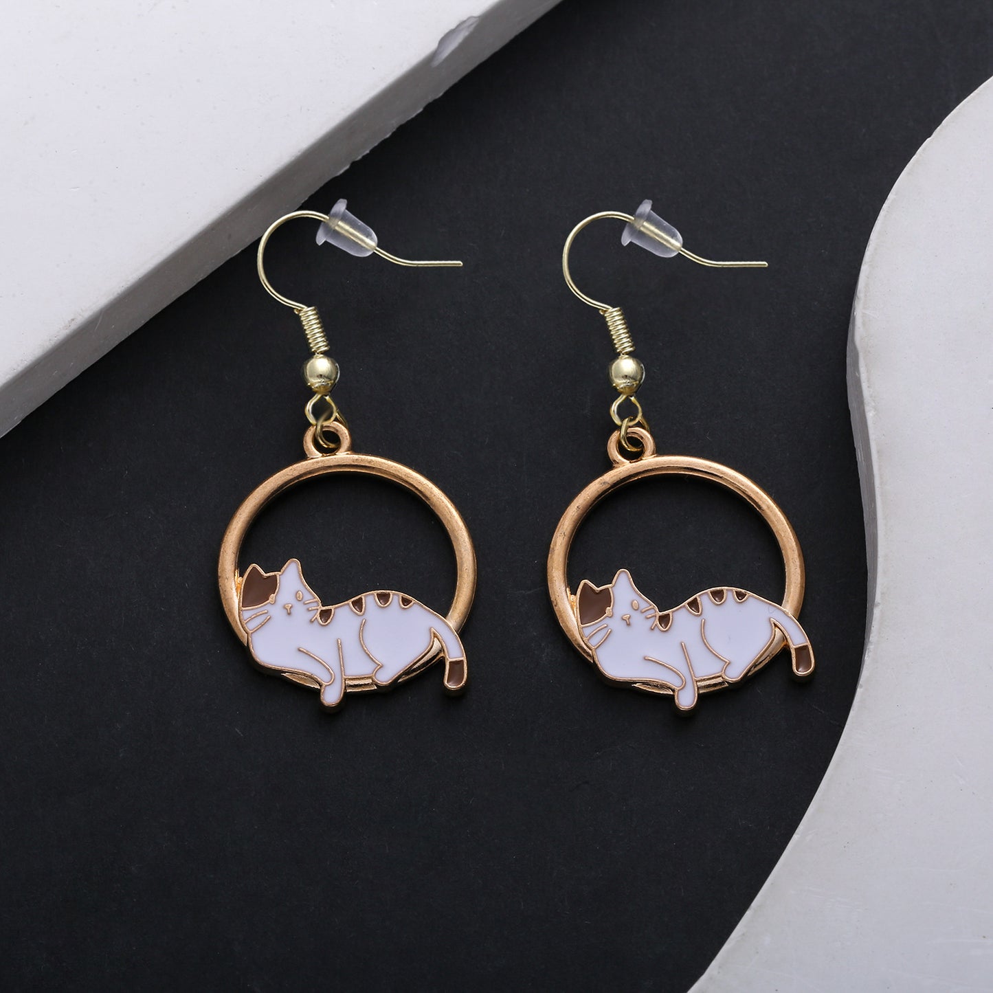 Whimsical Cat Earrings in Gold