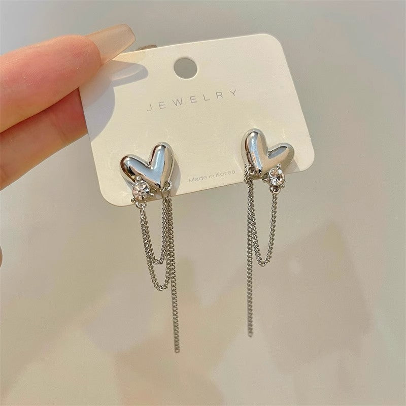 Sterling Silver Heart Tassel Earrings