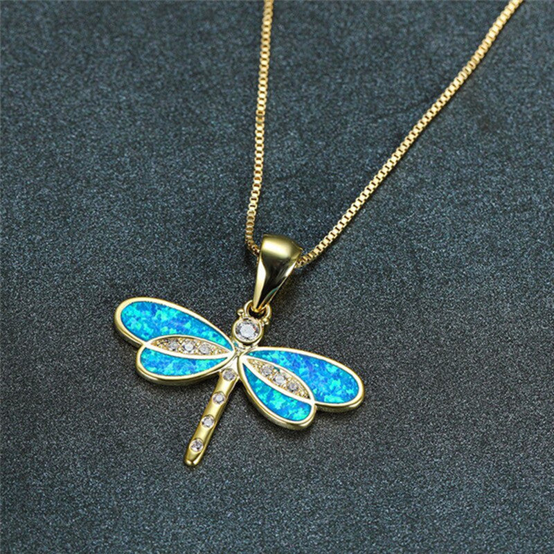 Simulated Opal Dragonfly Necklace