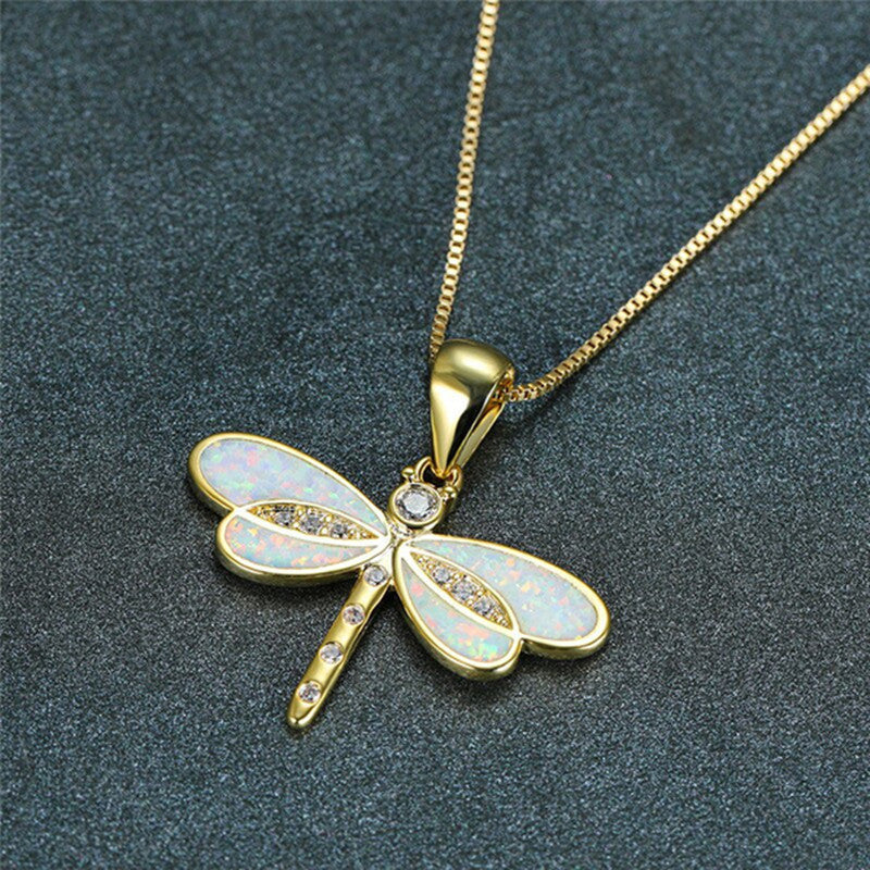 Simulated Opal Dragonfly Necklace
