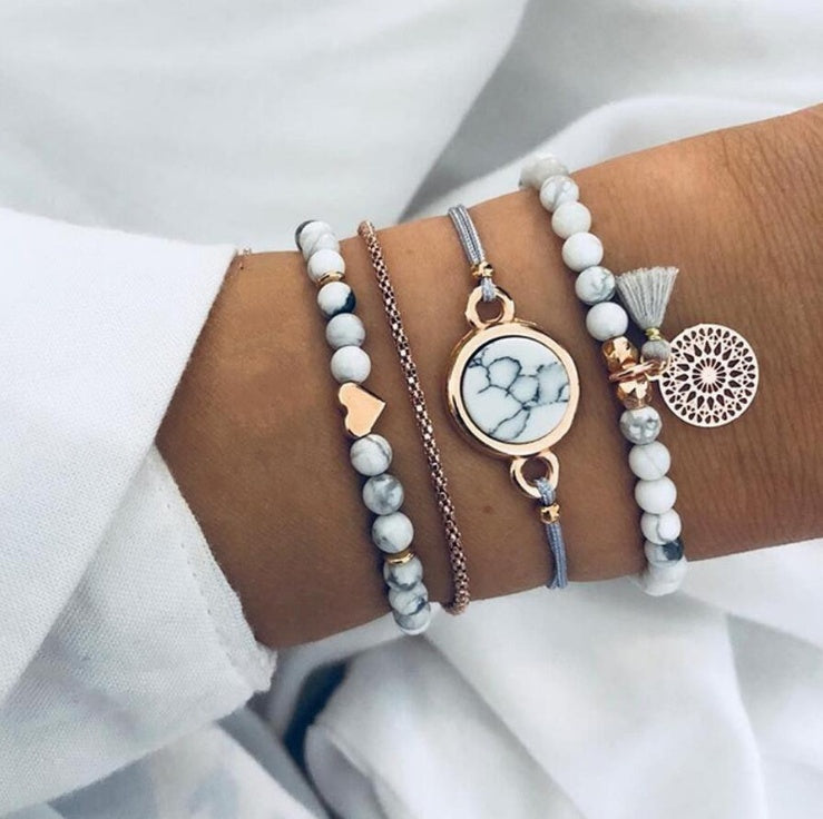 Geometric Pine Stone Bracelet Set