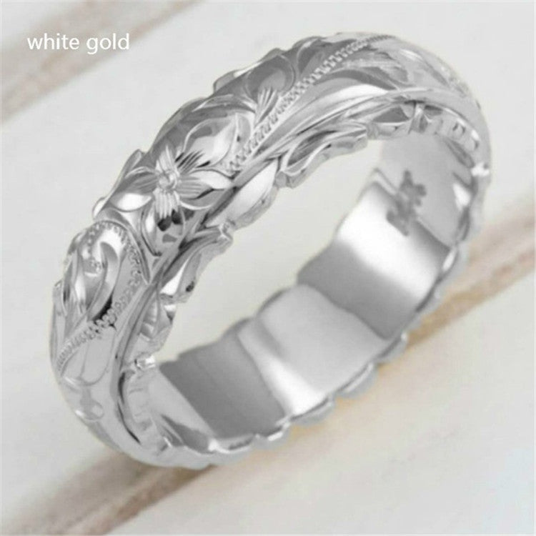 Gold Carved Rose Flower Ring