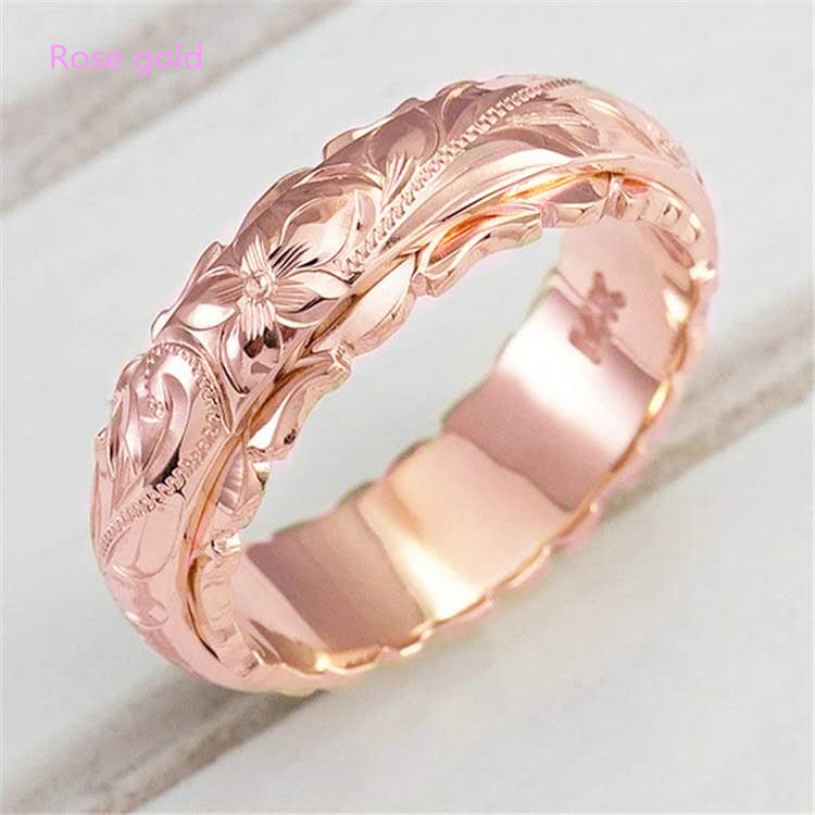 Gold Carved Rose Flower Ring