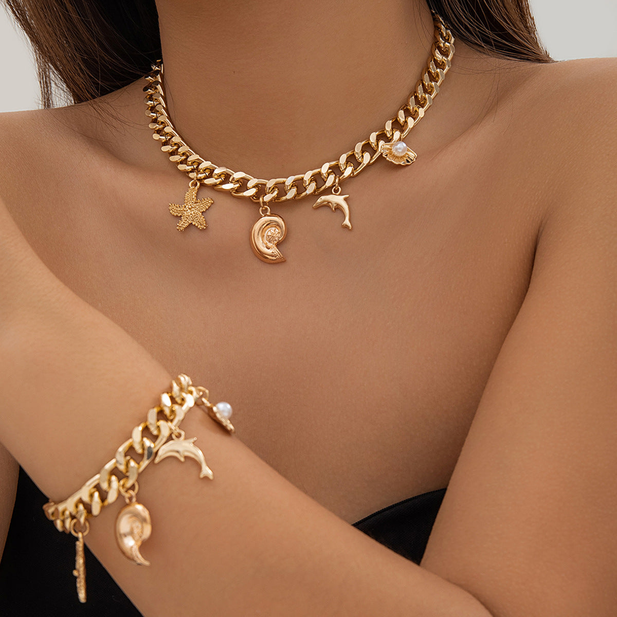 Boho Dolphin Starfish Necklace