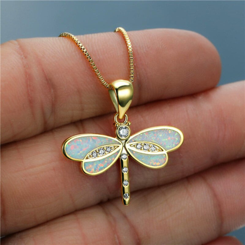 Simulated Opal Dragonfly Necklace