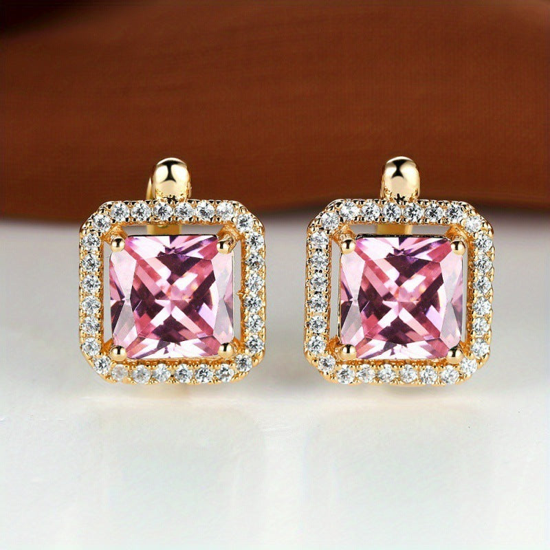 Platinum Diamond Square Stud Earrings