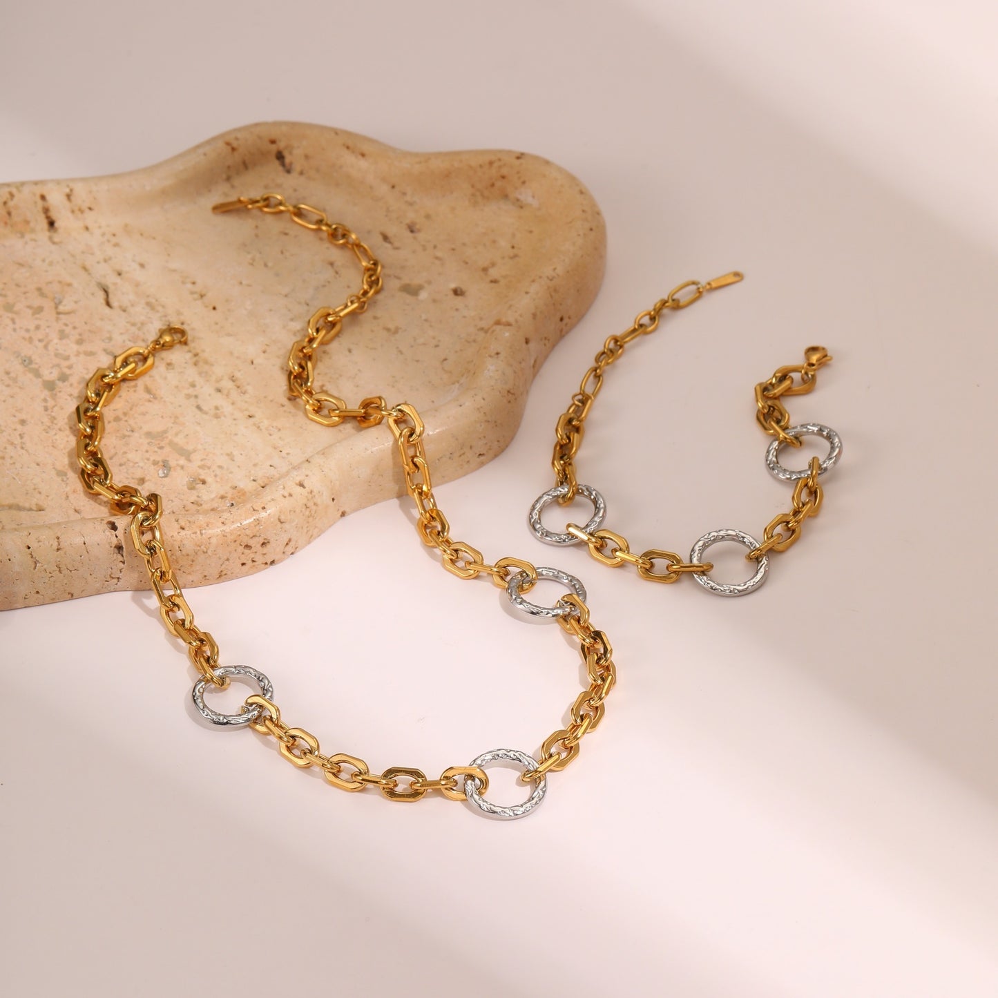 Elegant Gold and Silver Necklace Bracelet Set
