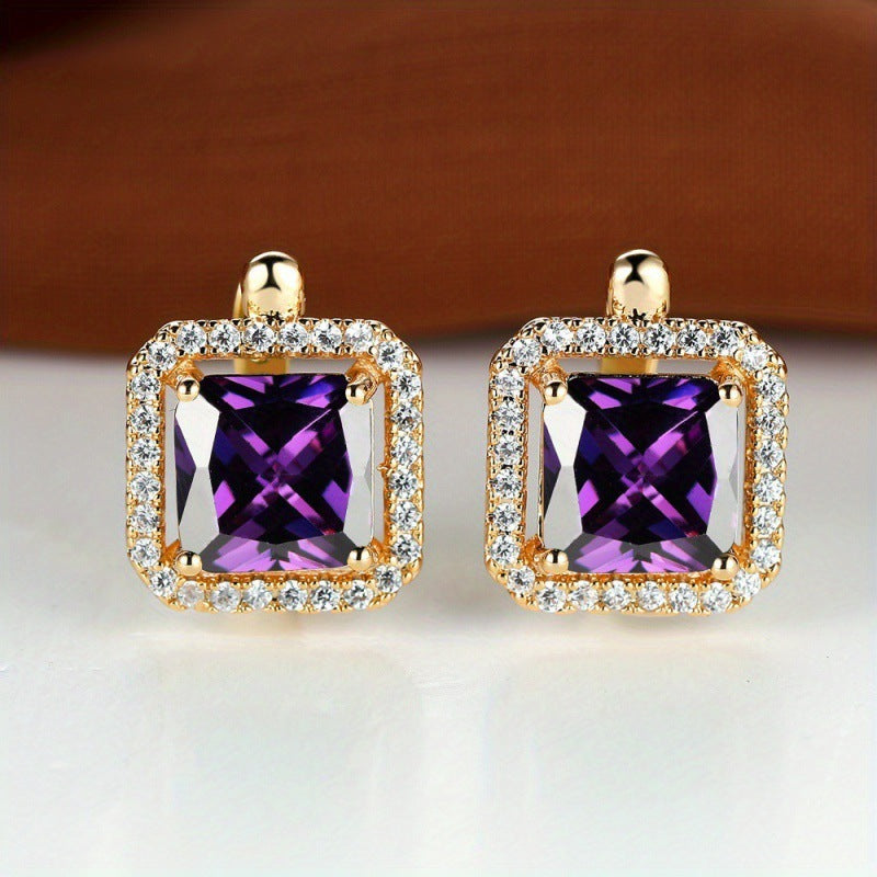 Platinum Diamond Square Stud Earrings