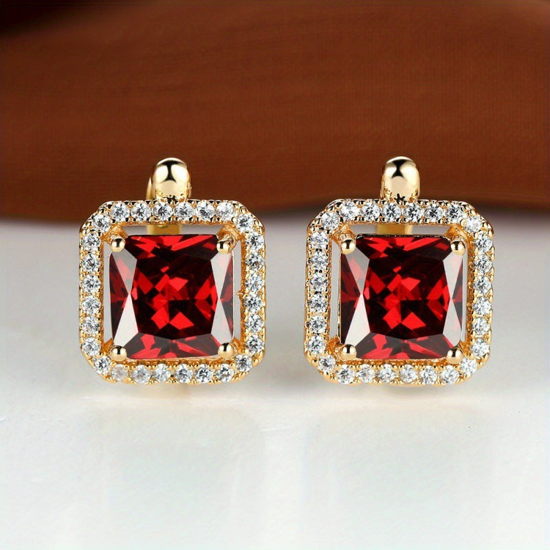 Platinum Diamond Square Stud Earrings