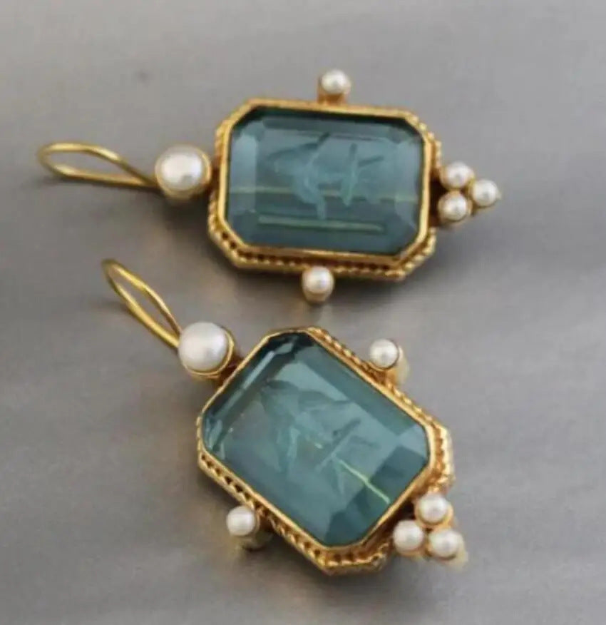Hexagon Green Crystal Earrings