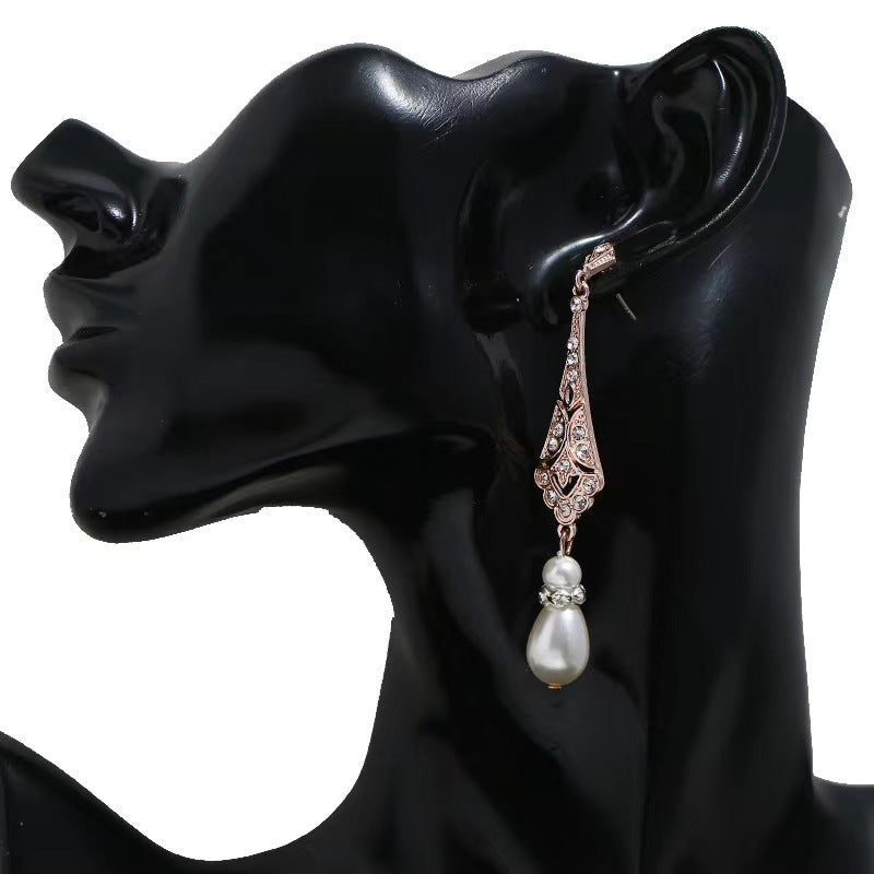 Alloy Silver Pearl Drop Earrings