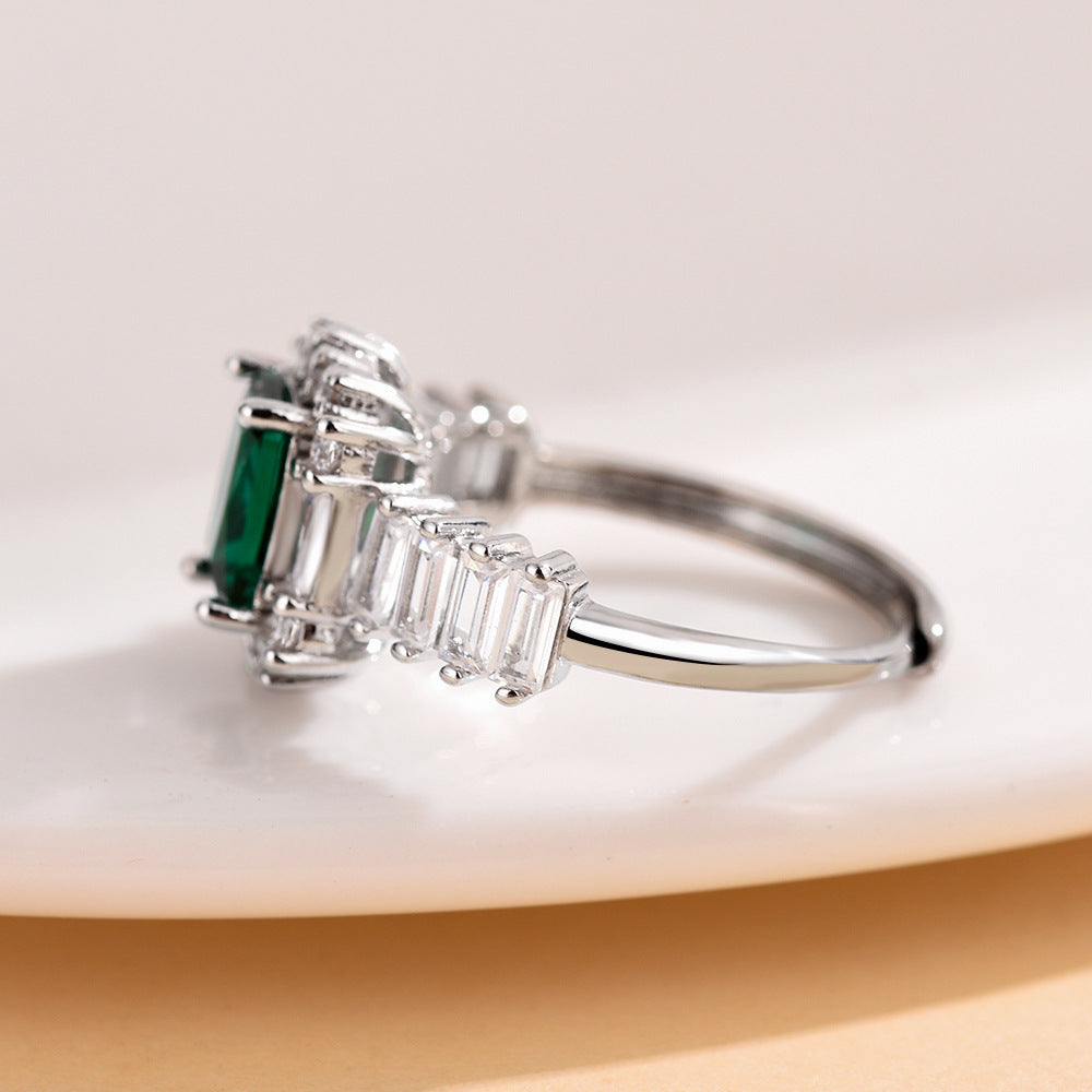 Emerald Open-end Zircon Ring