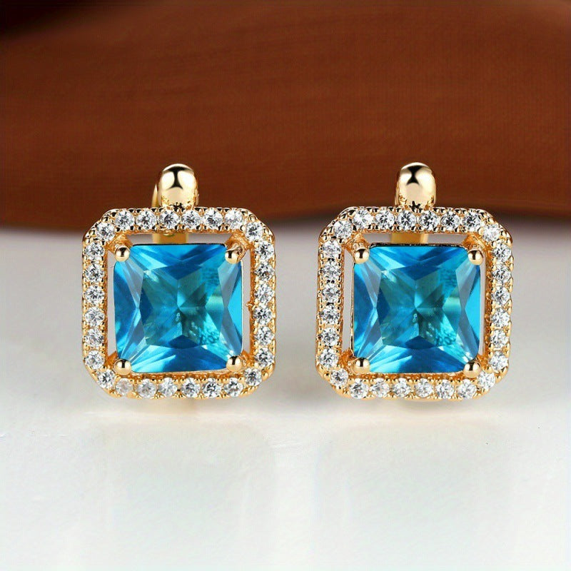 Platinum Diamond Square Stud Earrings