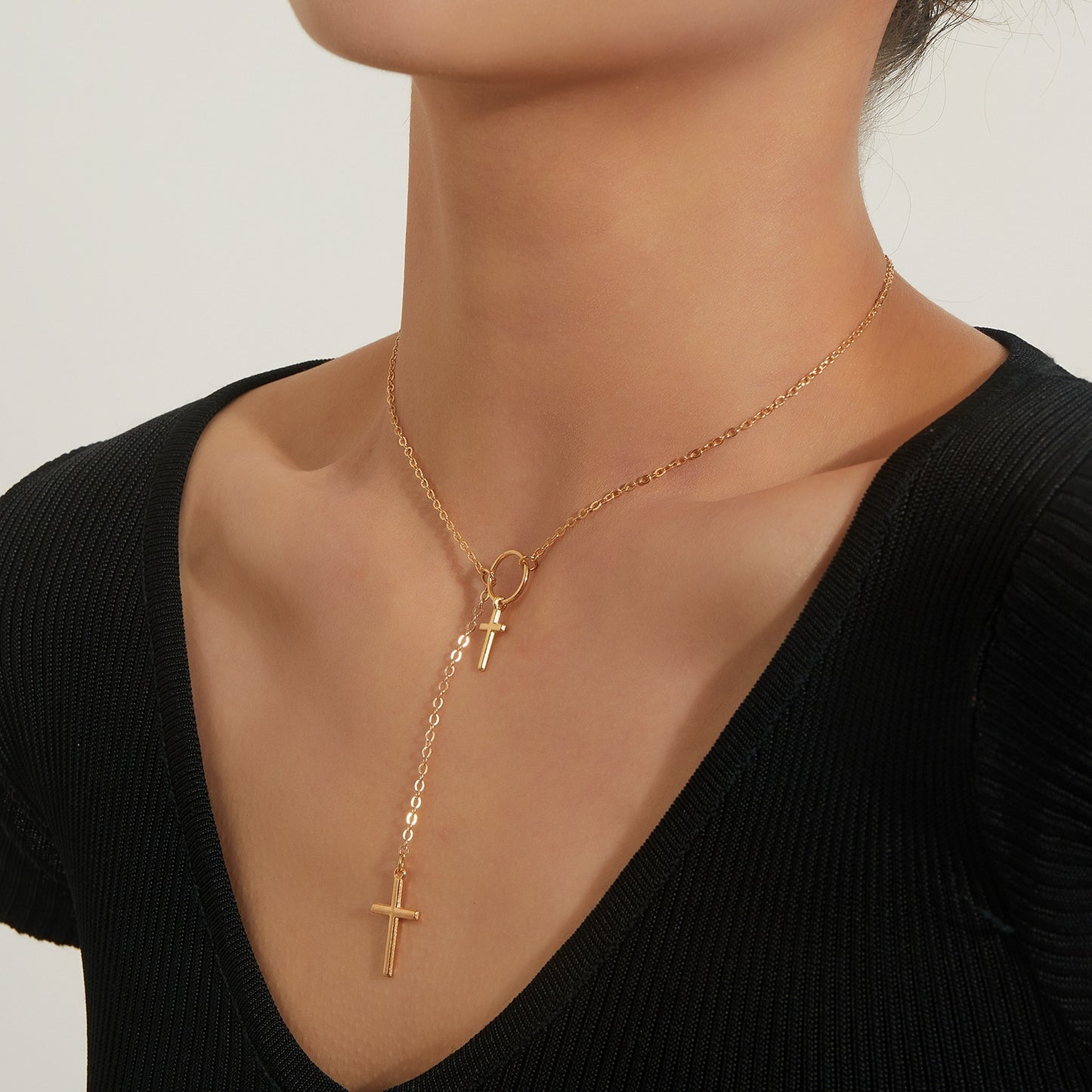 Elegant Double Layer Cross Necklace