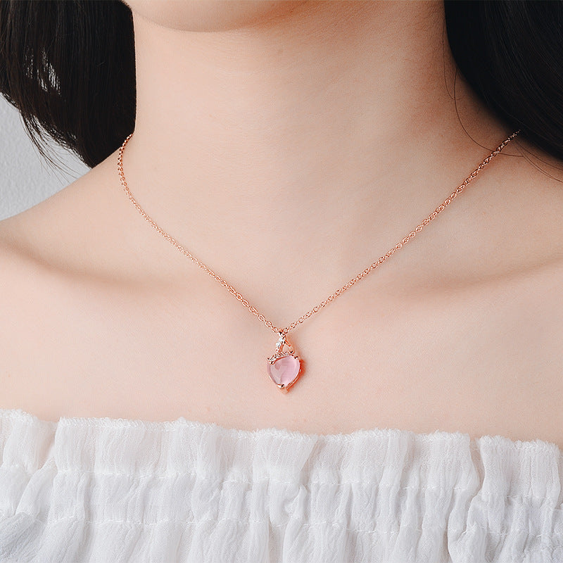 Heart-Shaped Pink Crystal Necklace