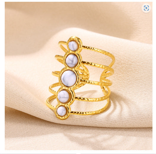 Turquoise Inlaid Multi-layer Ring