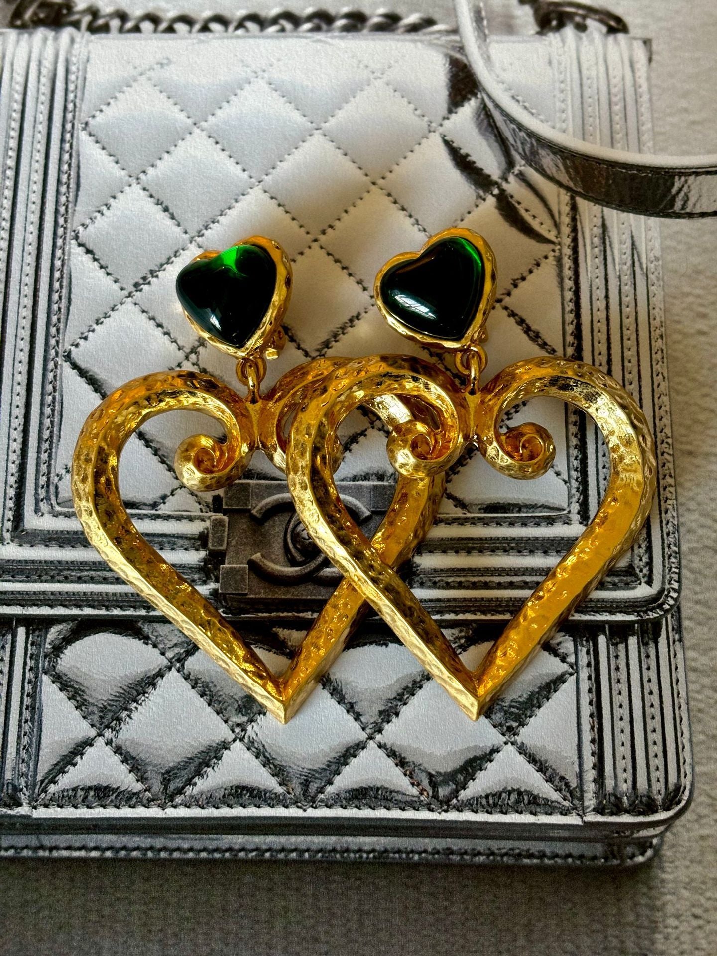 Bottle Green Vintage Heart Earrings