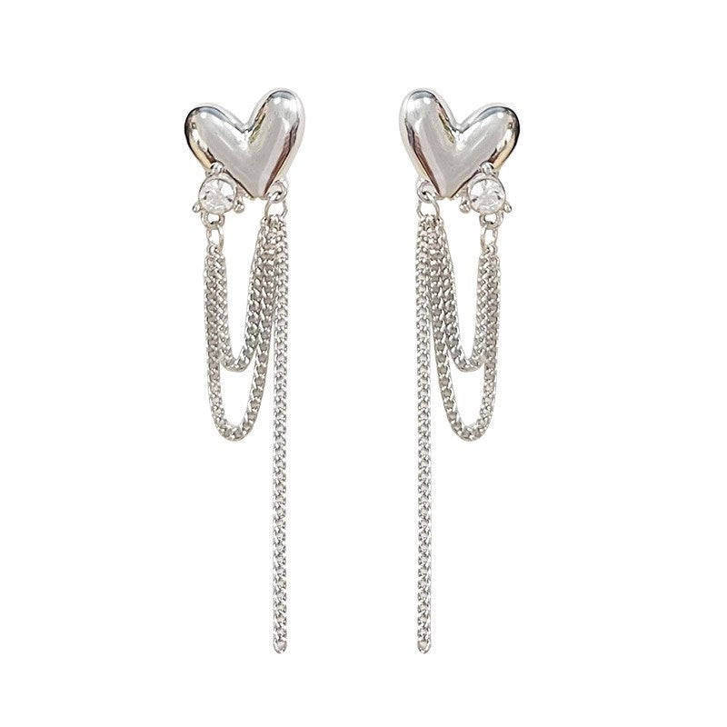 Sterling Silver Heart Tassel Earrings