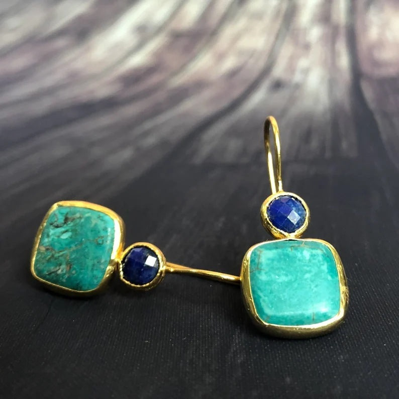 Turquoise Geometric Square Earrings