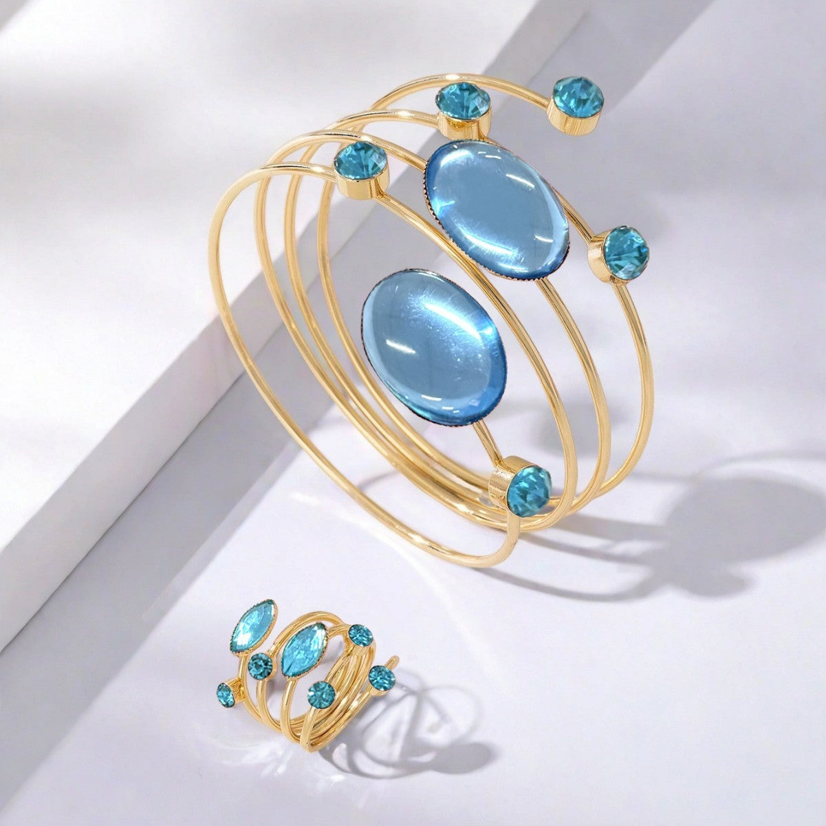 Elegant Rhinestone Bracelet and Ring Set