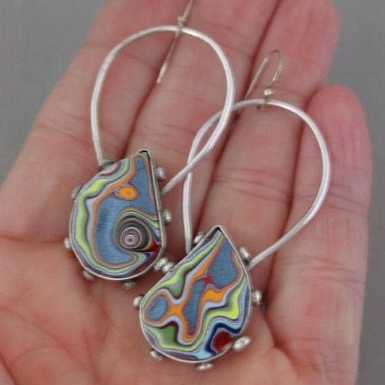 Retro Geometric Enamel Earrings