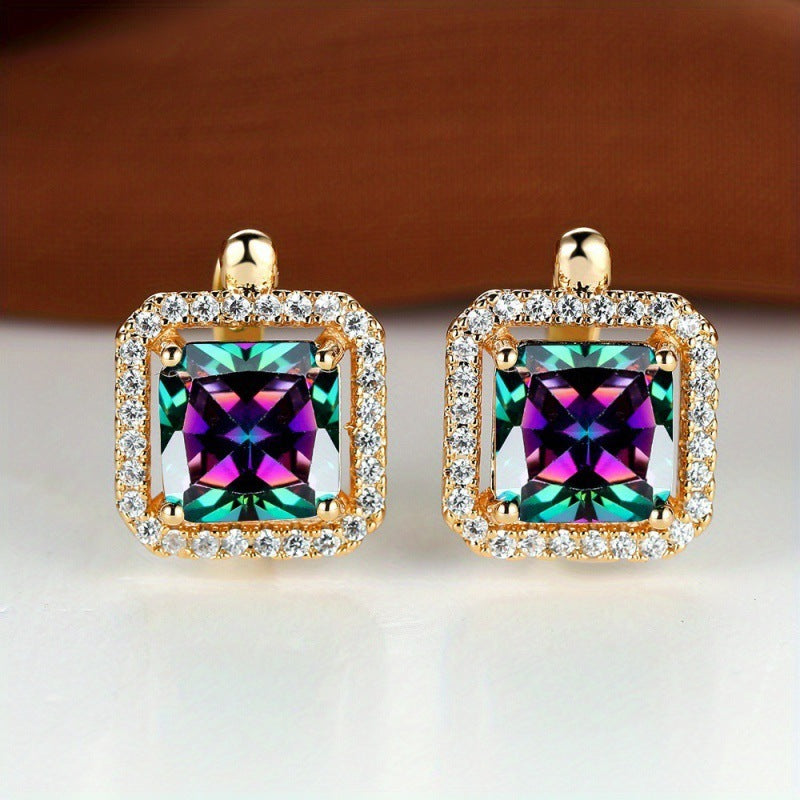 Platinum Diamond Square Stud Earrings