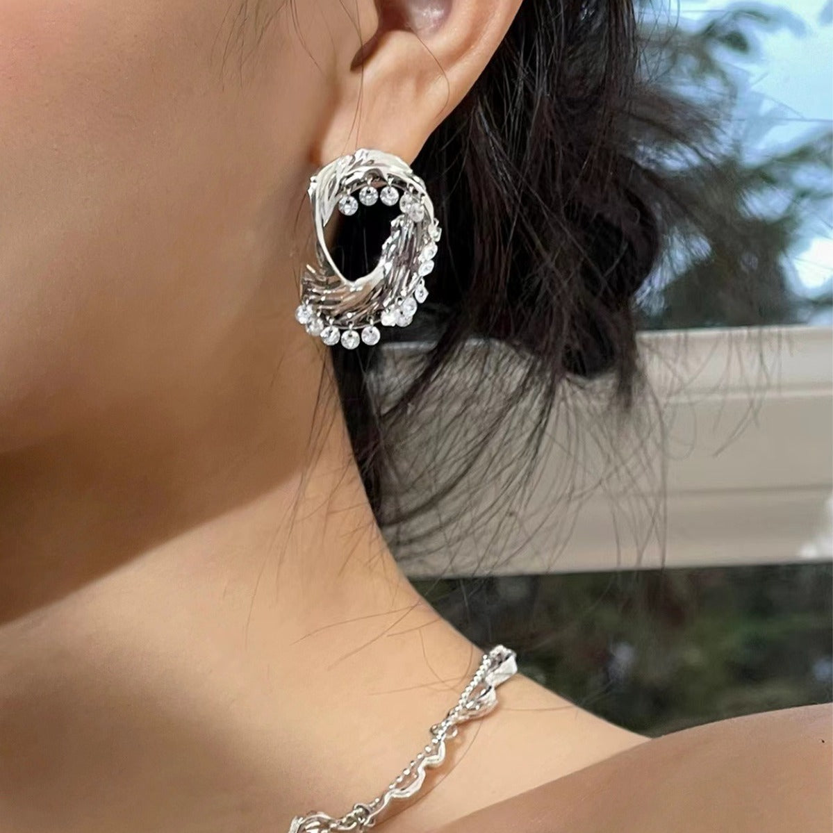 Metallic Geometric Statement Earrings