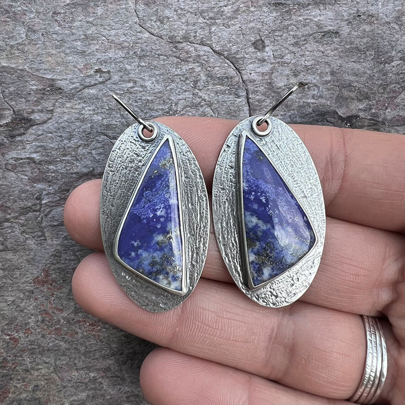 Geometric Navy Blue Enamel Earrings