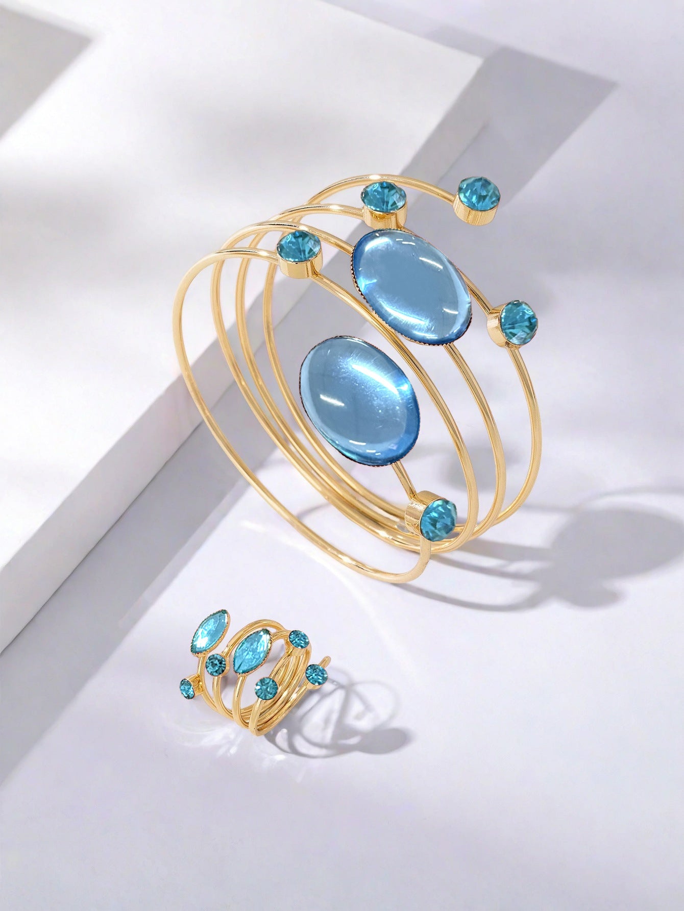 Elegant Rhinestone Bracelet and Ring Set