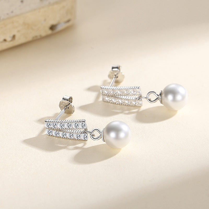 Geometric Pearl Diamond Earrings