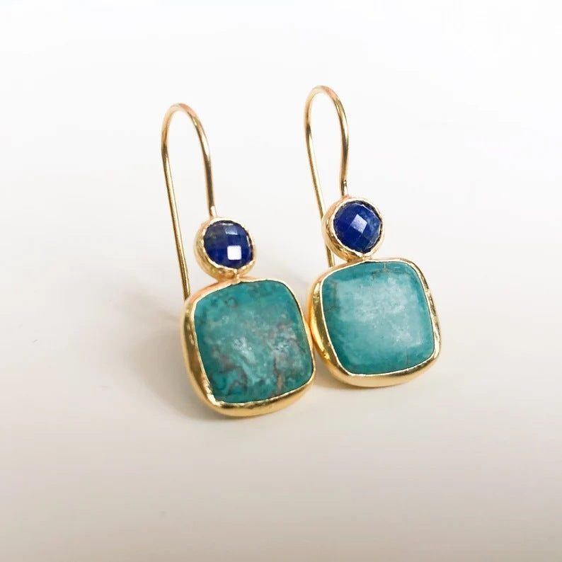 Turquoise Geometric Square Earrings