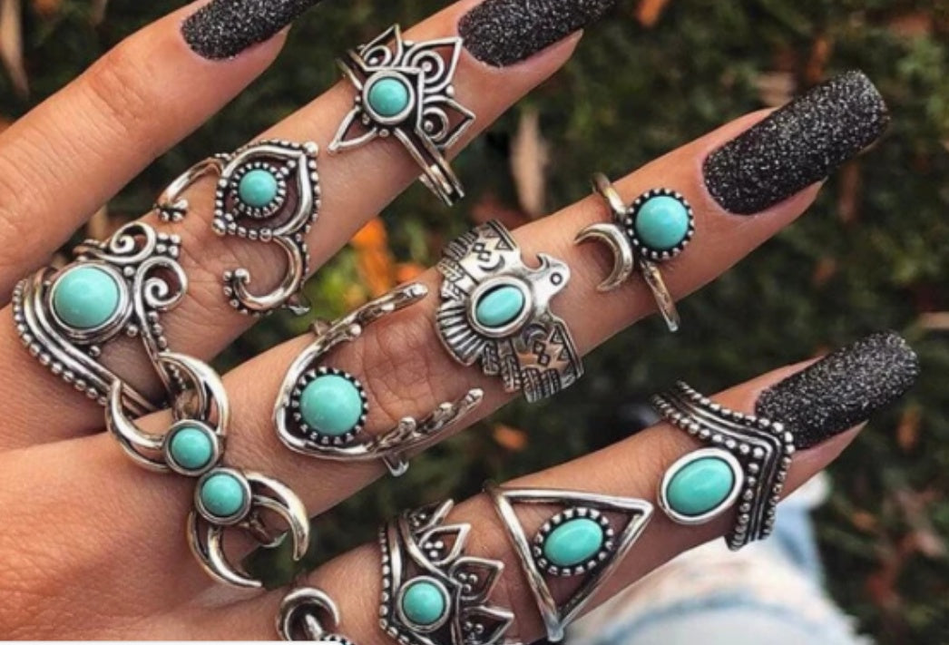 Diamond Leaf Gemstone Ring Set
