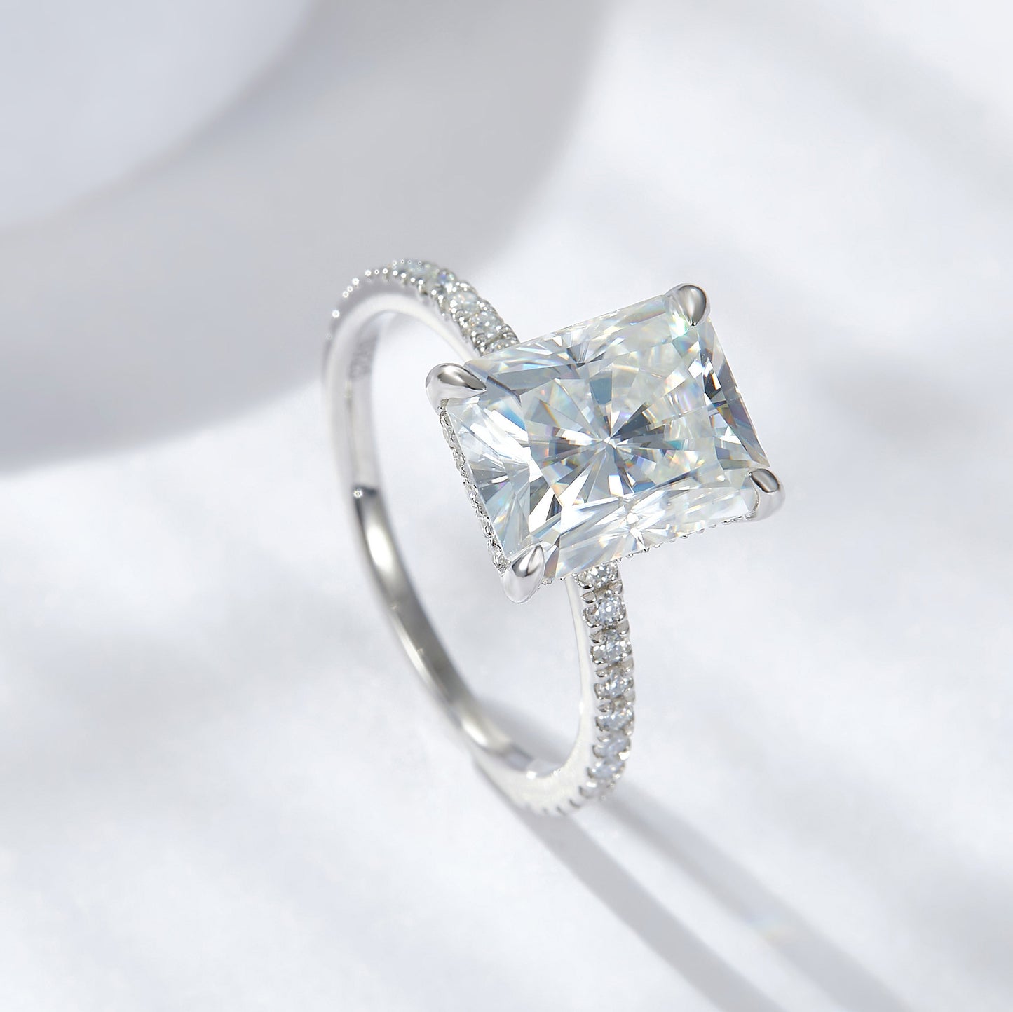Radiant Moissanite Silver Ring