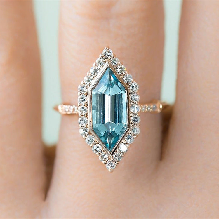 Inlaid Sea Blue Topaz Ring