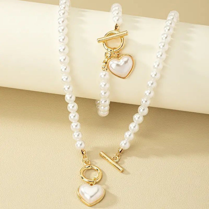 Love Pearl Buckle Necklace Set