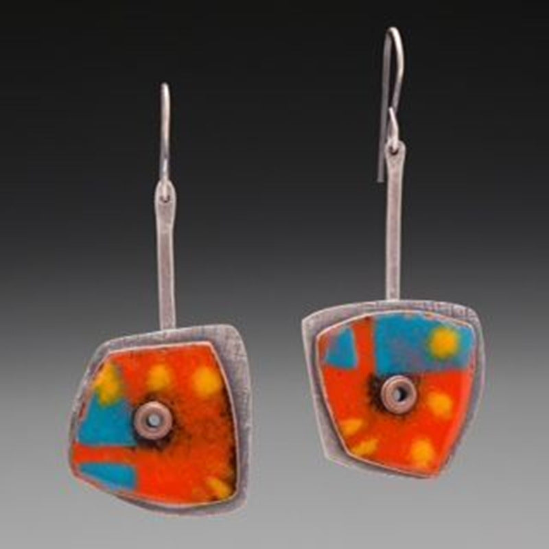 Retro Geometric Enamel Earrings
