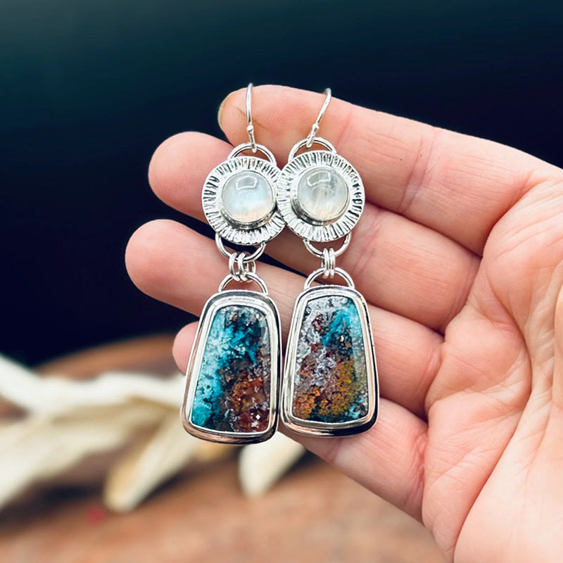 Retro Geometric Enamel Earrings