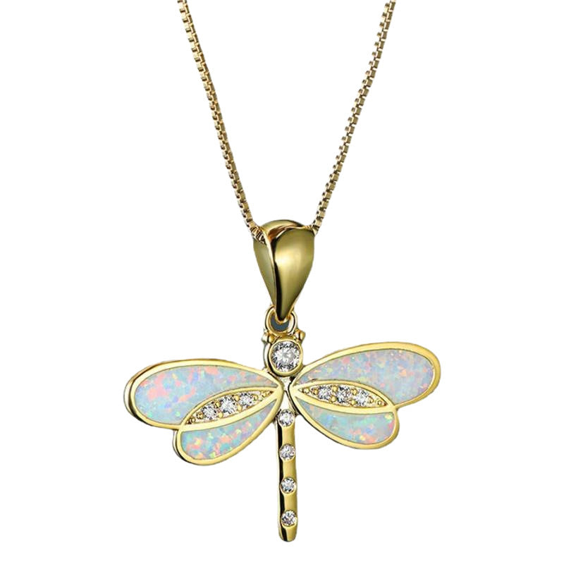 Gold Dragonfly Opal Necklace