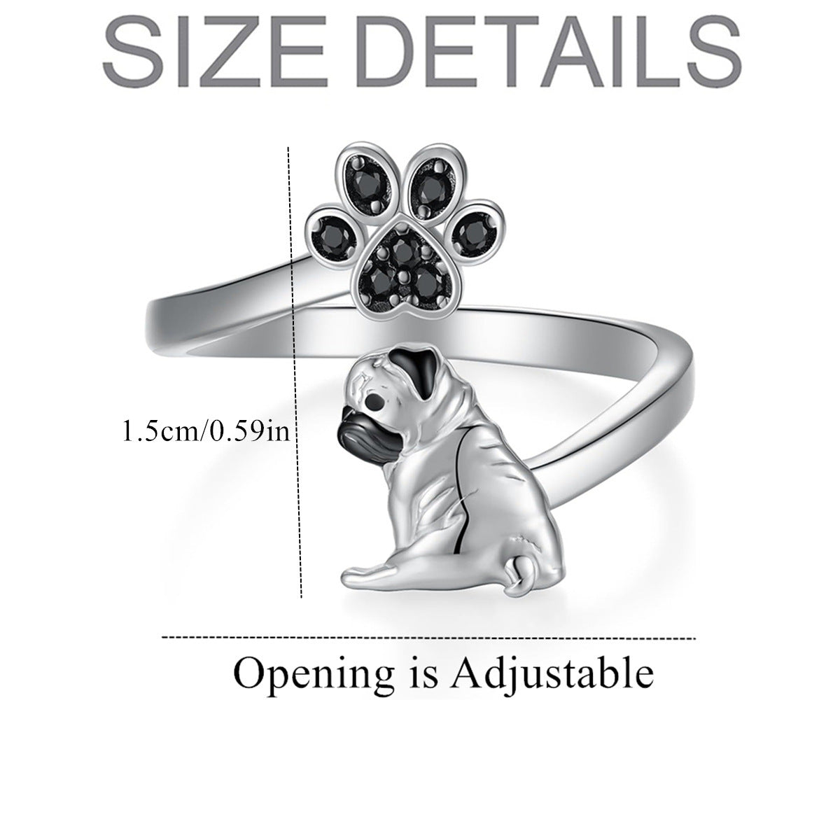 Elegant Adjustable Pug Ring