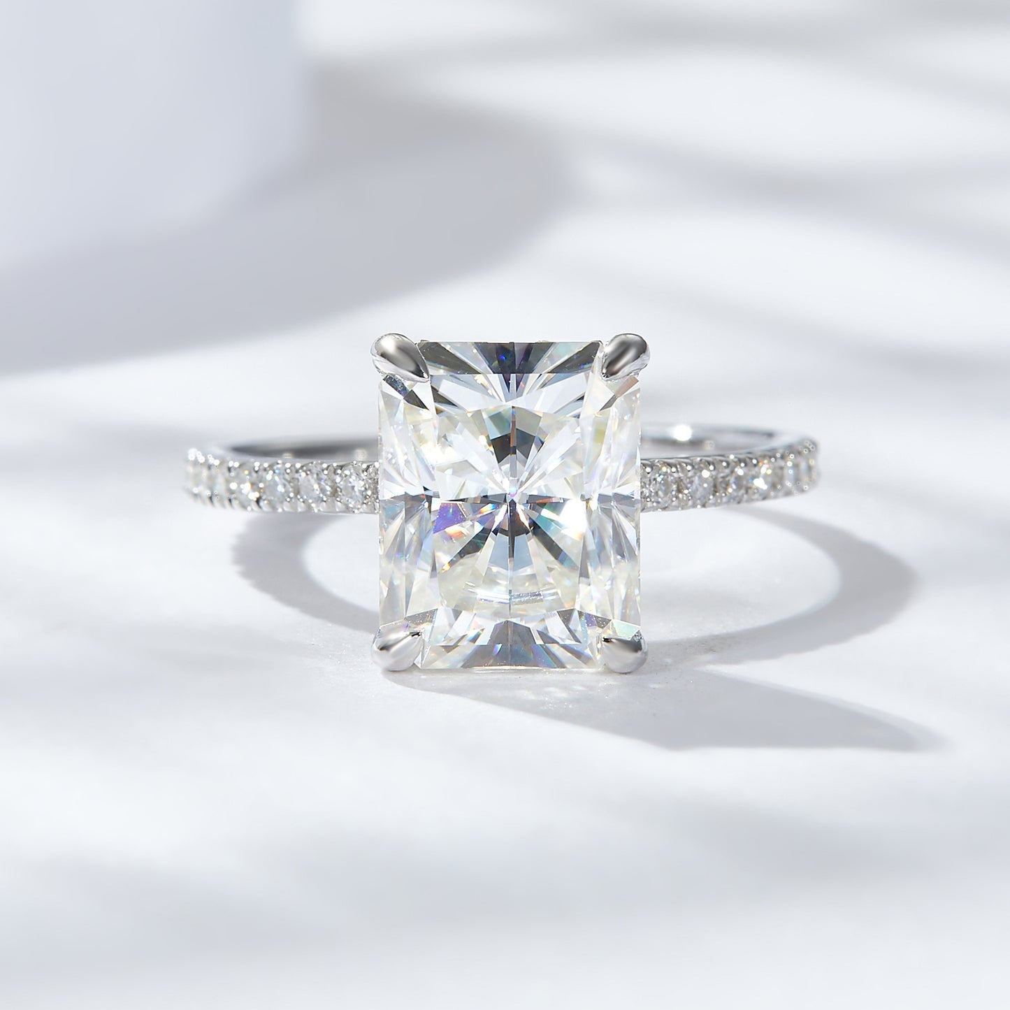 Radiant Moissanite Silver Ring