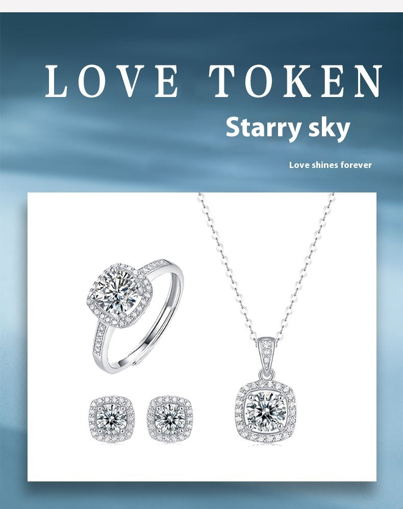 Korean Moissanite Ring Necklace Set