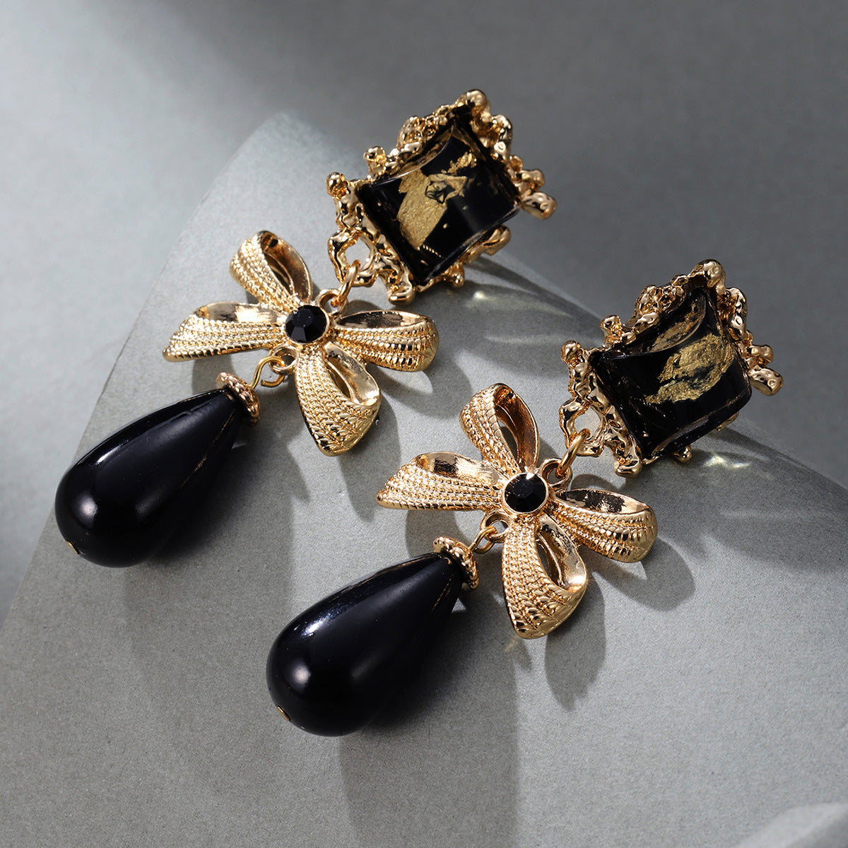 Graceful Black Bow Earrings