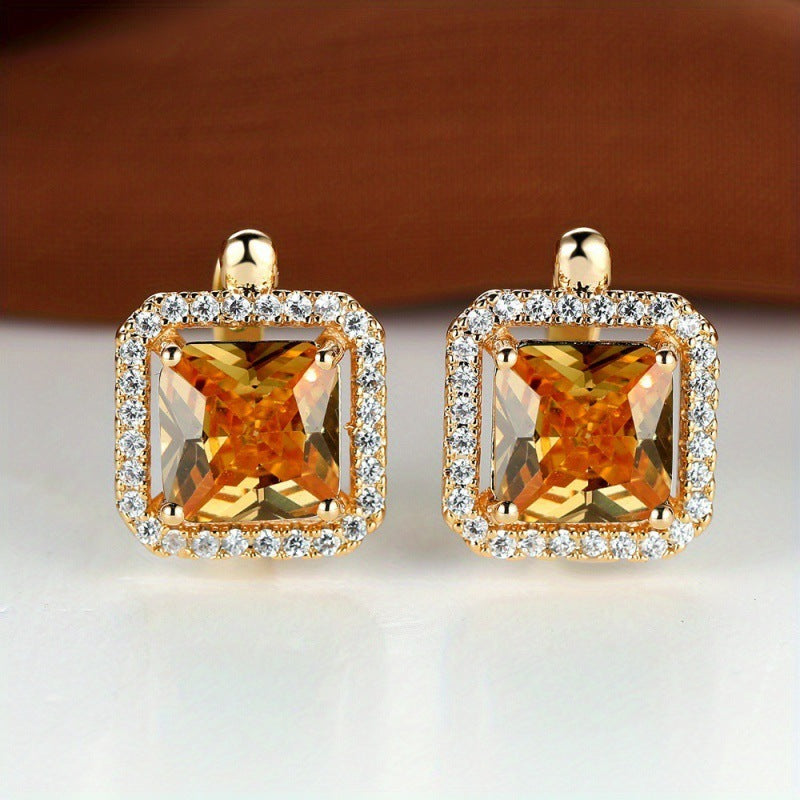 Platinum Diamond Square Stud Earrings