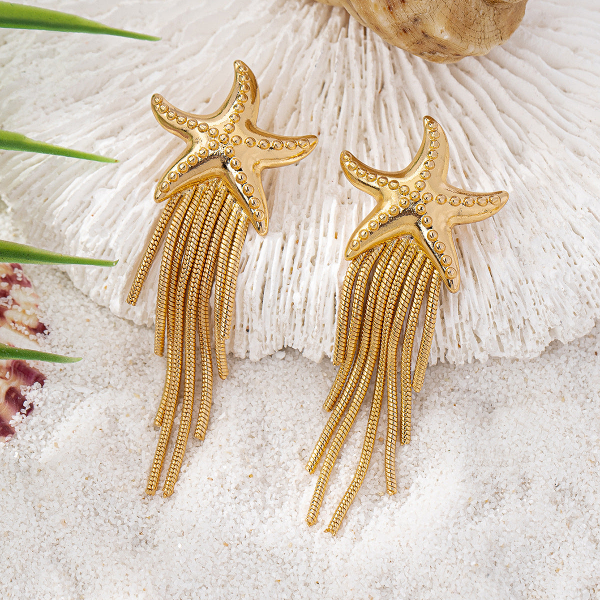 Starfish Tassel Earrings in Gold