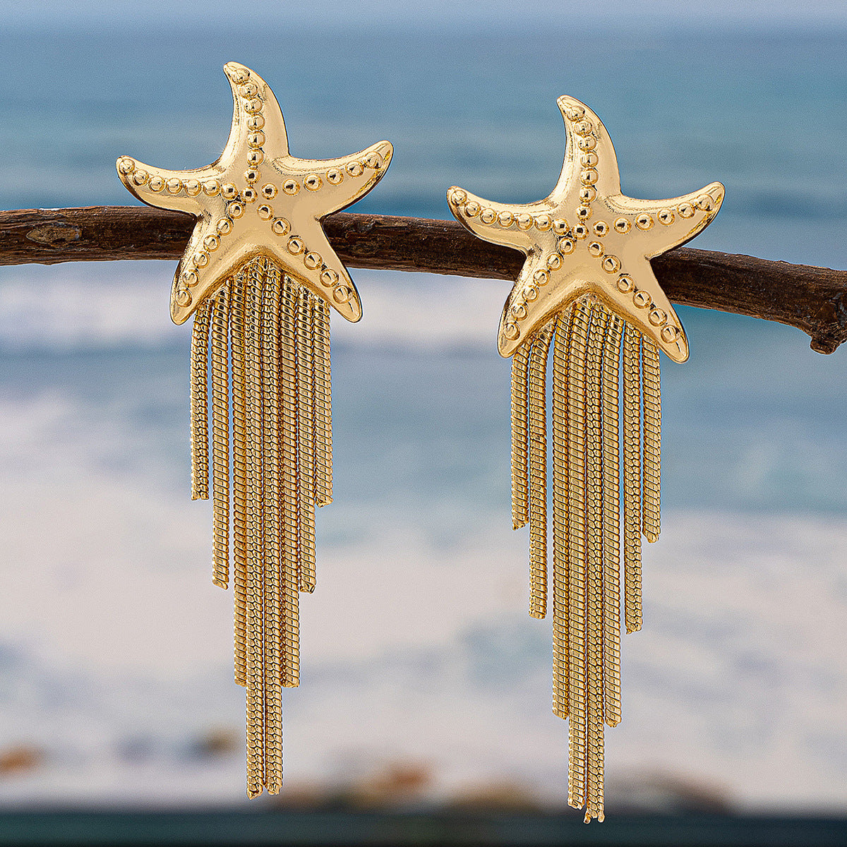 Starfish Tassel Earrings in Gold