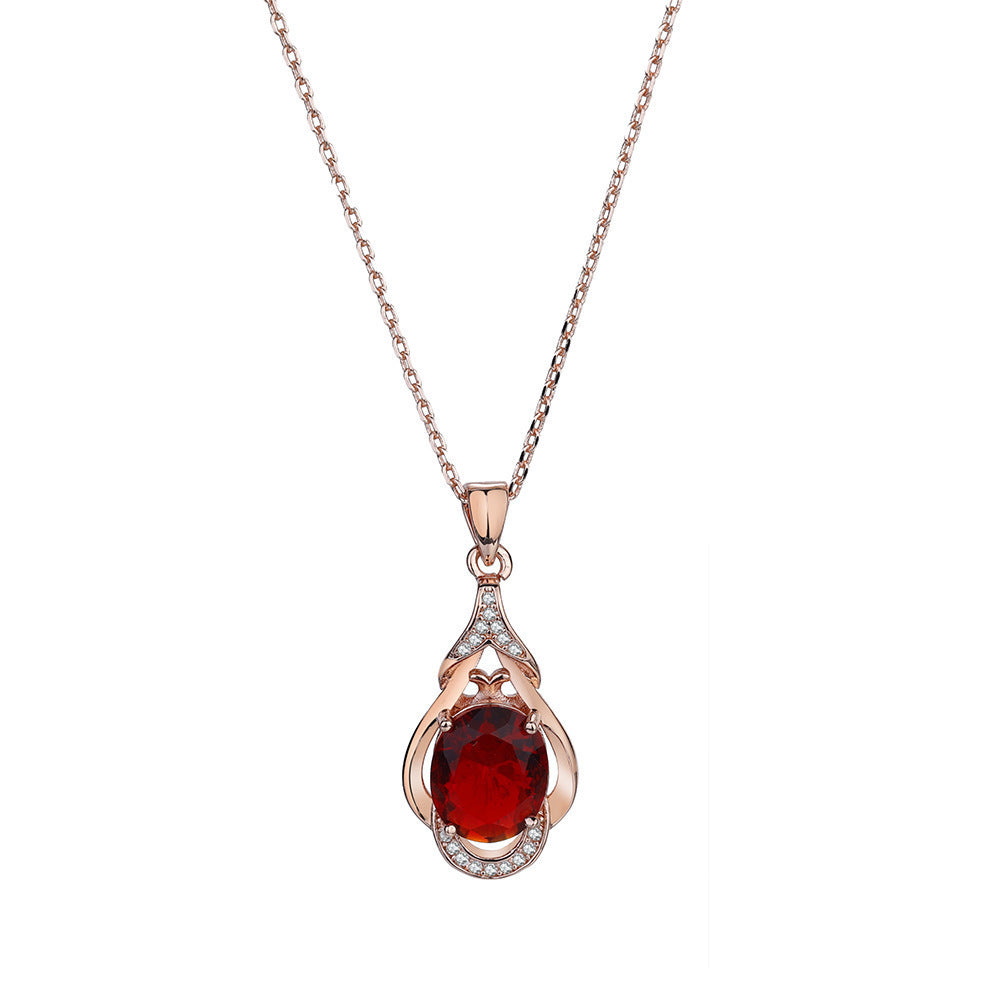 Korean Red Tourmaline Pendant Necklace