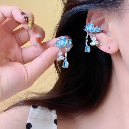 Ocean Blue Diamond Ear Clip