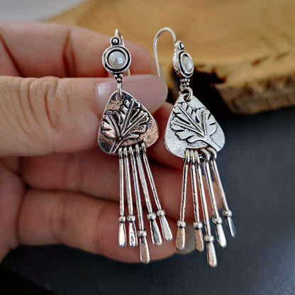 Inlaid Pearl Vintage Tassel Earrings