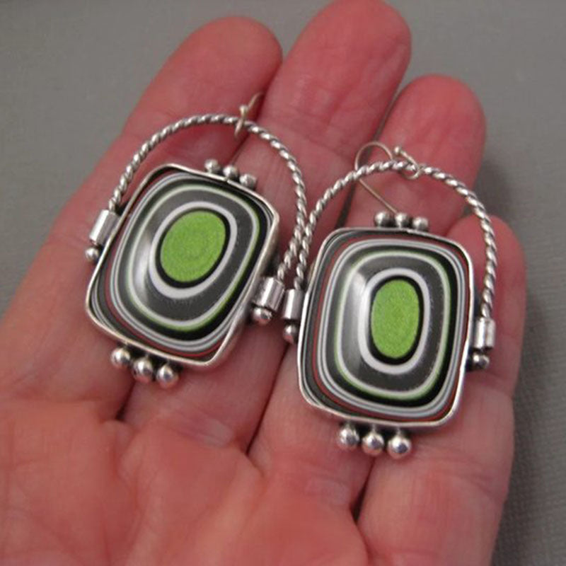 Retro Geometric Enamel Earrings