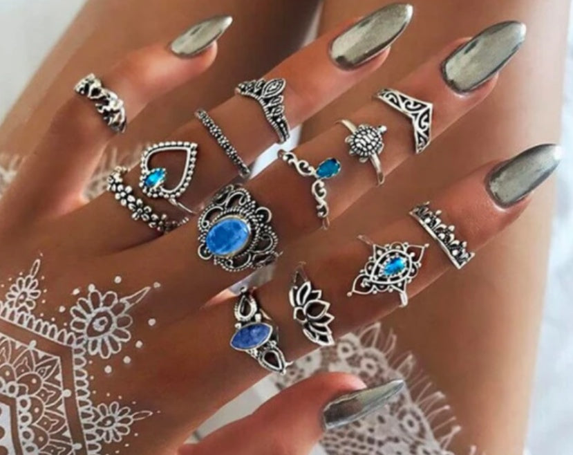 Diamond Leaf Gemstone Ring Set